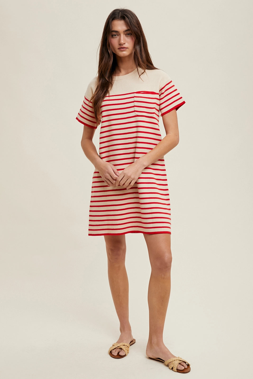 fitted lace wedding dress Elmer Red Stripe Long Sleeve Knit Mini Dress