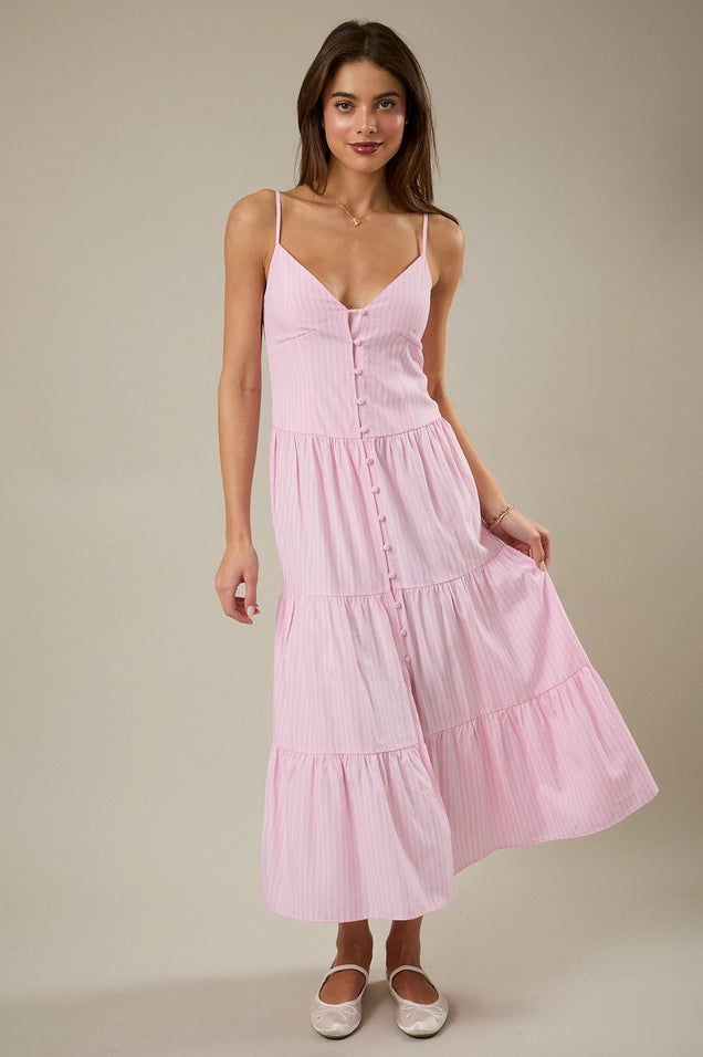 Rosalie Pink Pinstripe Midi Dress – Latch Boutique