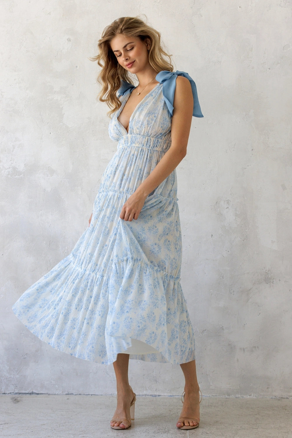 princess polly baby blue dress Polka-Dot Belted Crepe Dress