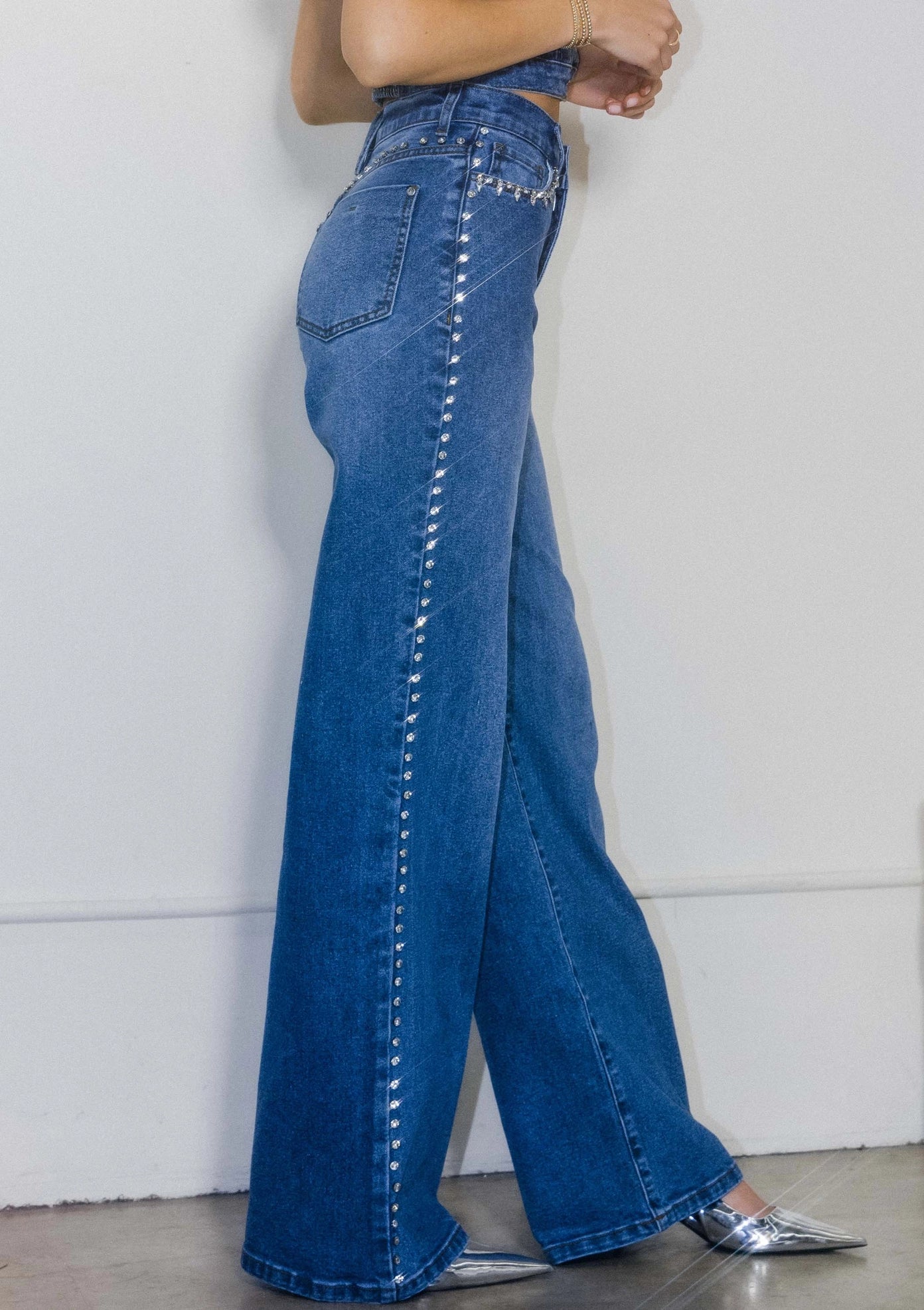 Starlit Studded Wide-Leg Jeans