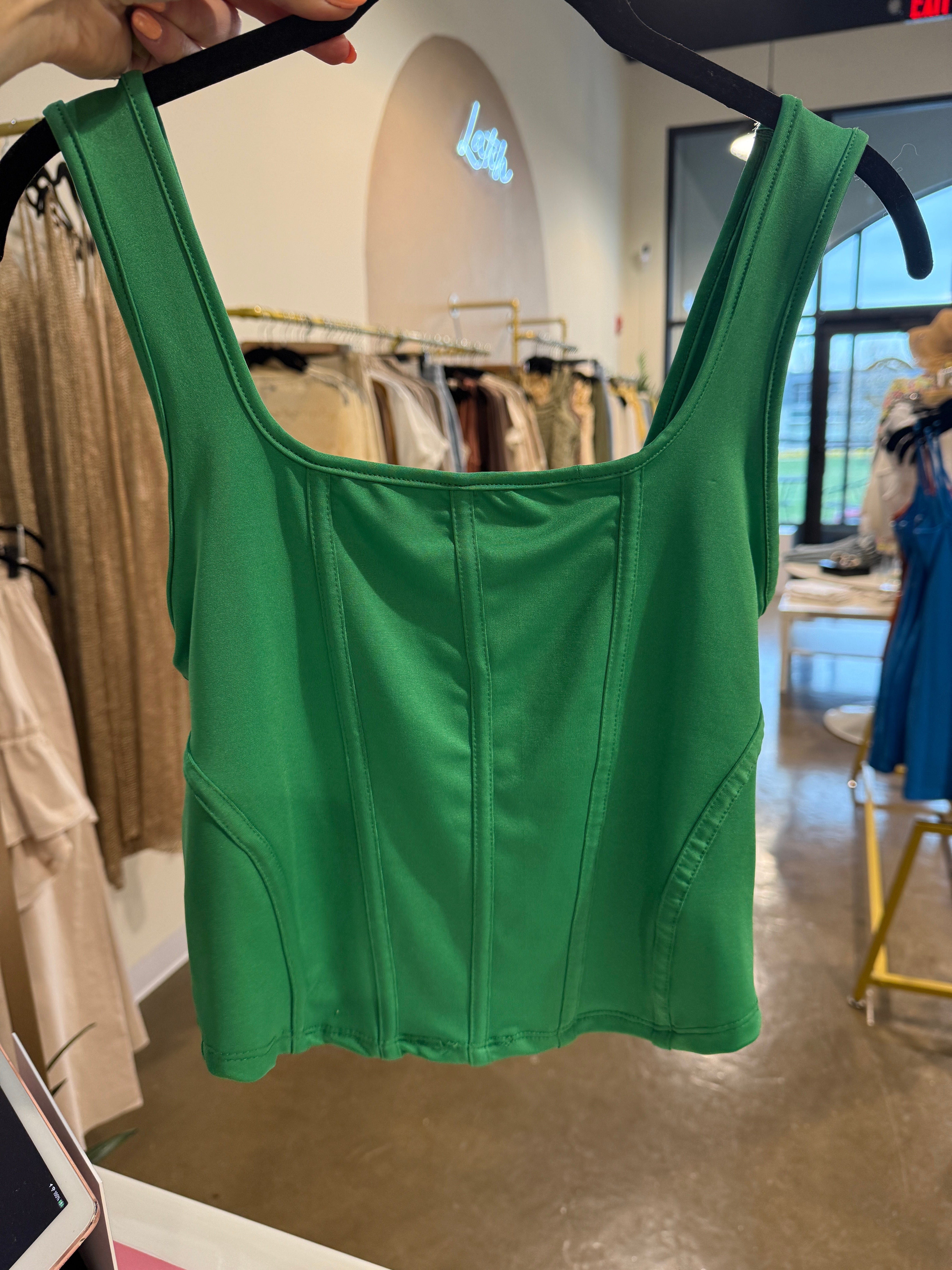 Green Corset Crop Tank