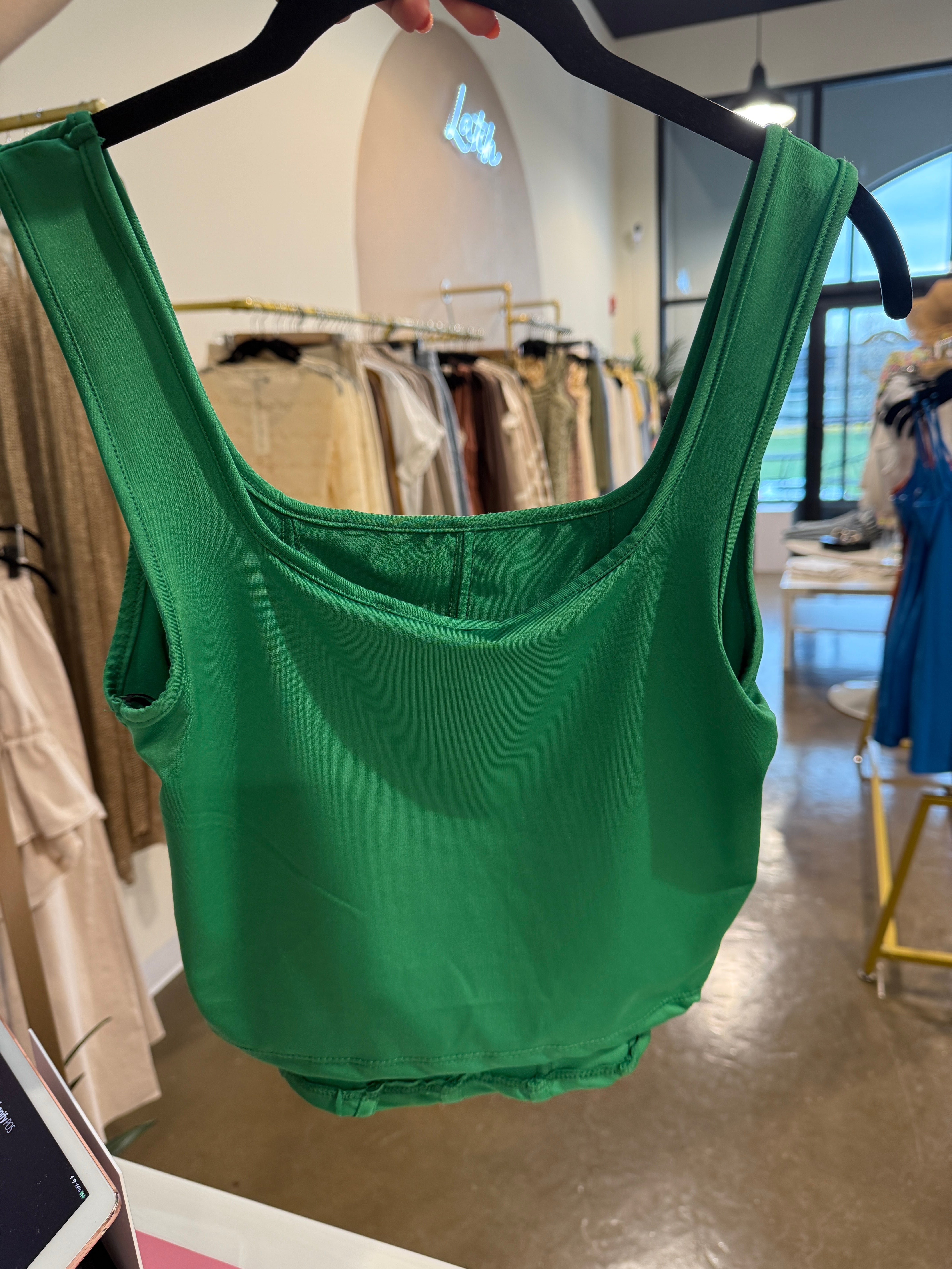 Green Corset Crop Tank