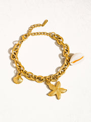 18KP Gold Starfish & Shells Charm Bracelet