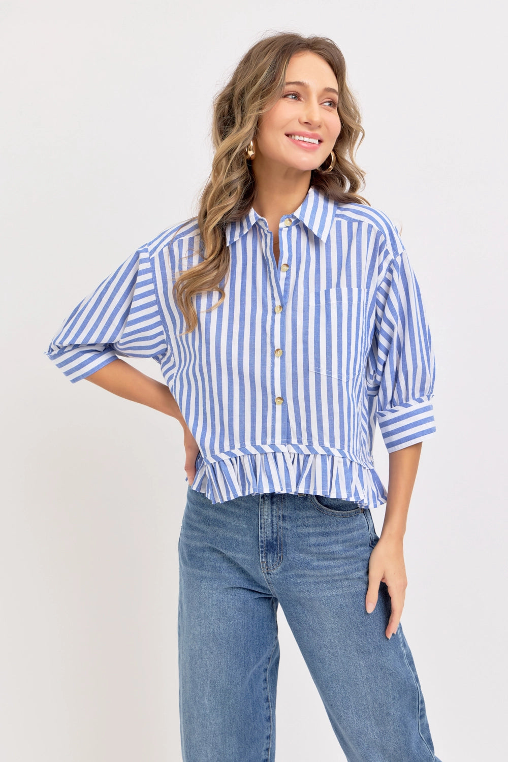 Ruffle Me Right Striped Button-Down Shirt