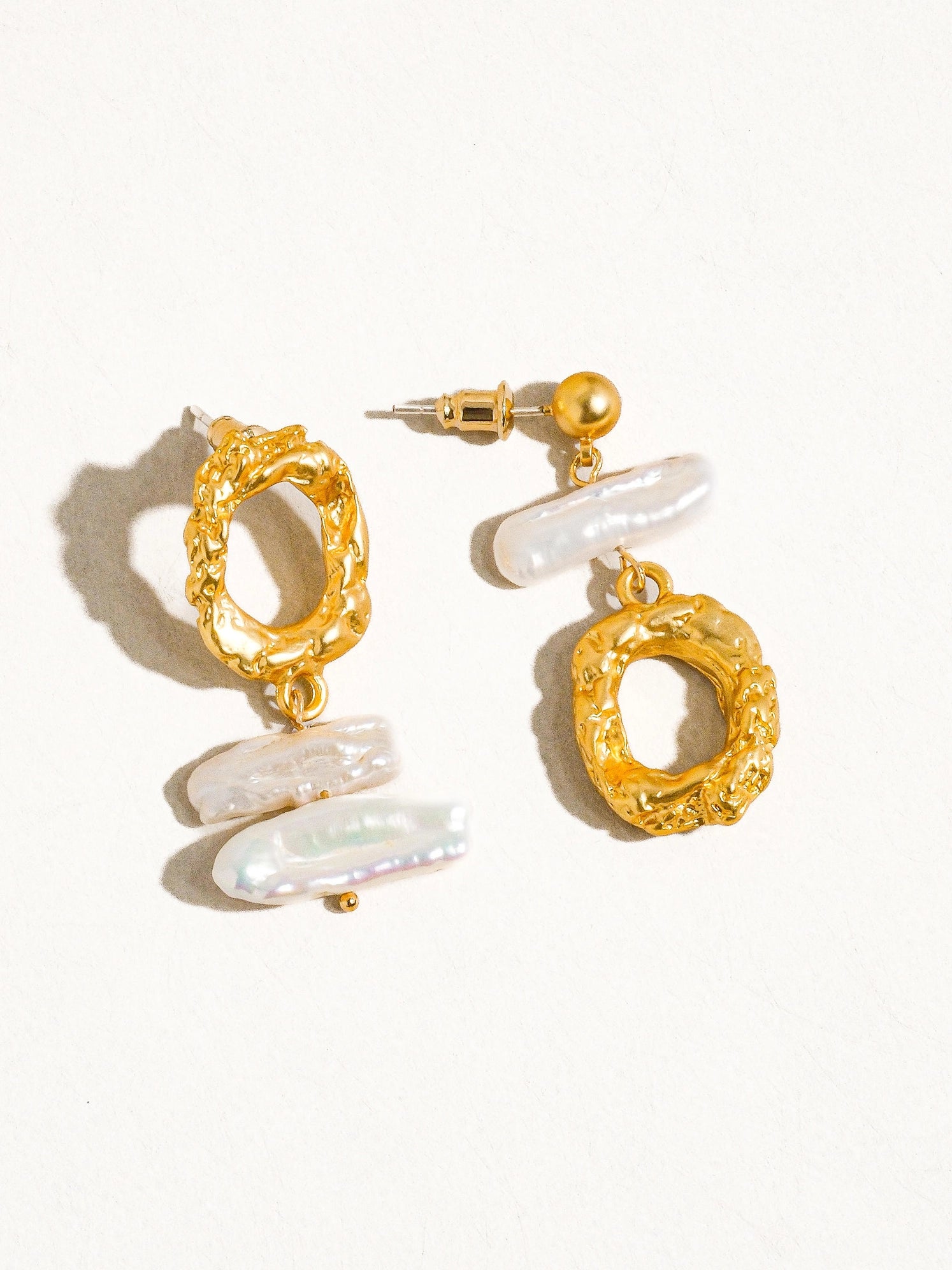 18KP Gold Mismatched Pearl Earrings