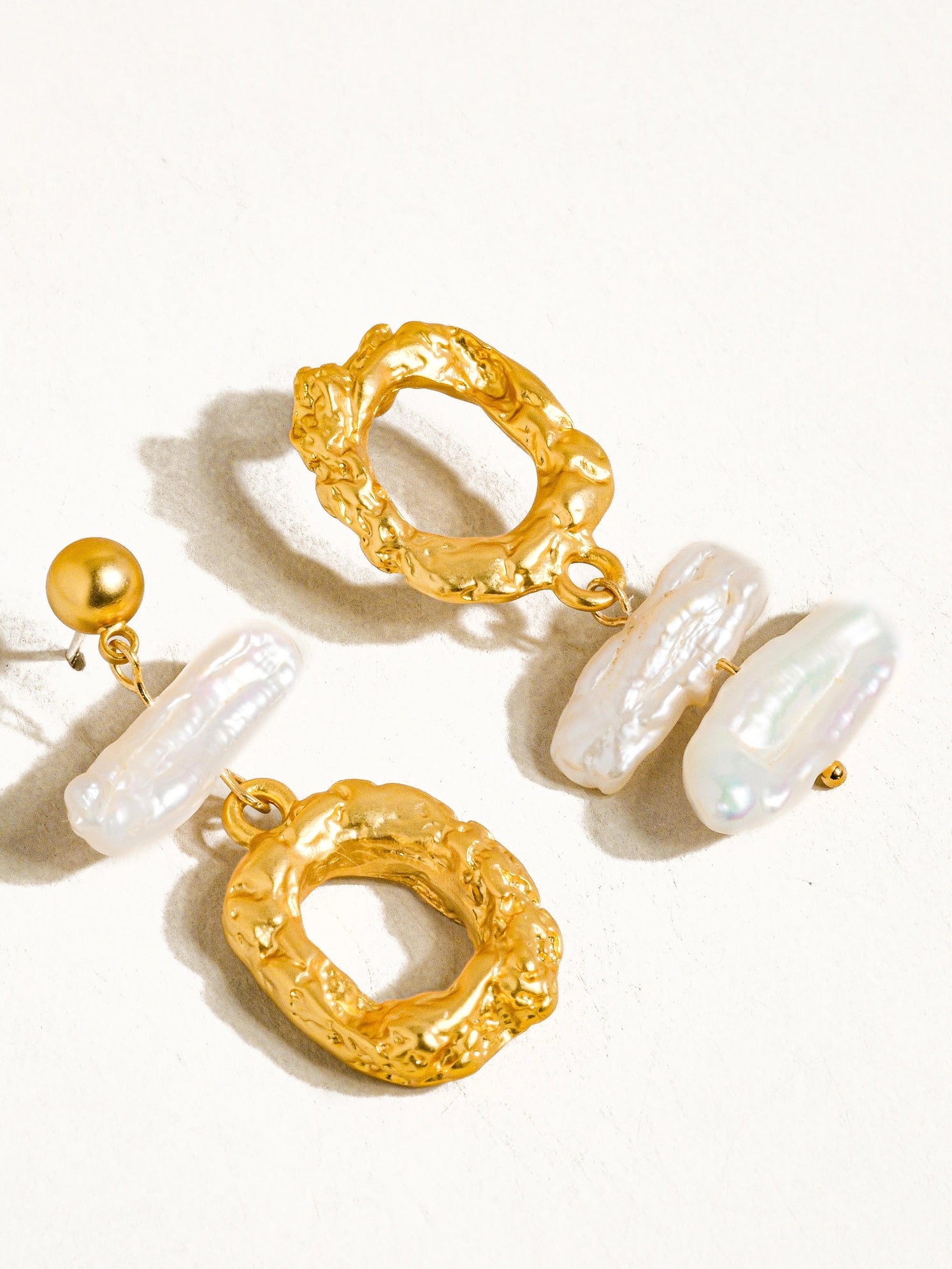 18KP Gold Mismatched Pearl Earrings