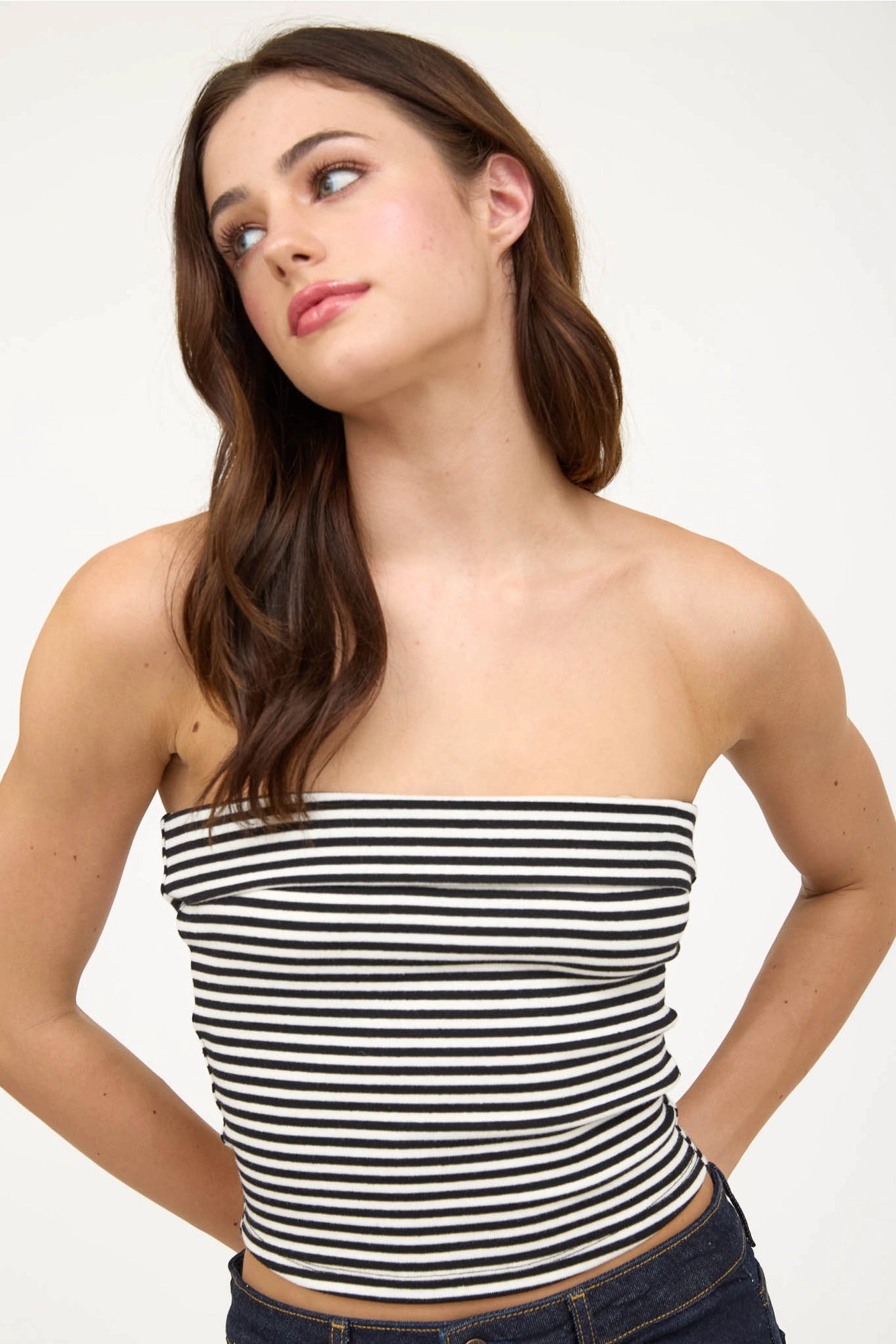 Coastal Stripes Strapless Knit Top
