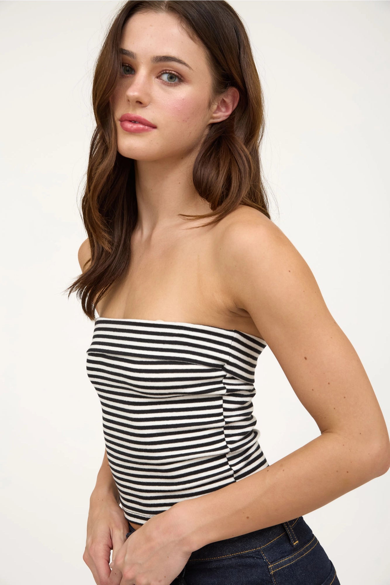 Coastal Stripes Strapless Knit Top