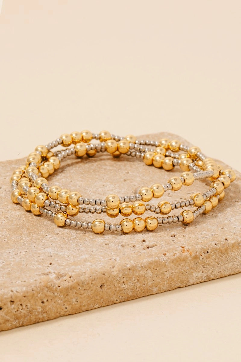Gold Dipped 2 Tone Mixed Beaded Bracelet Set