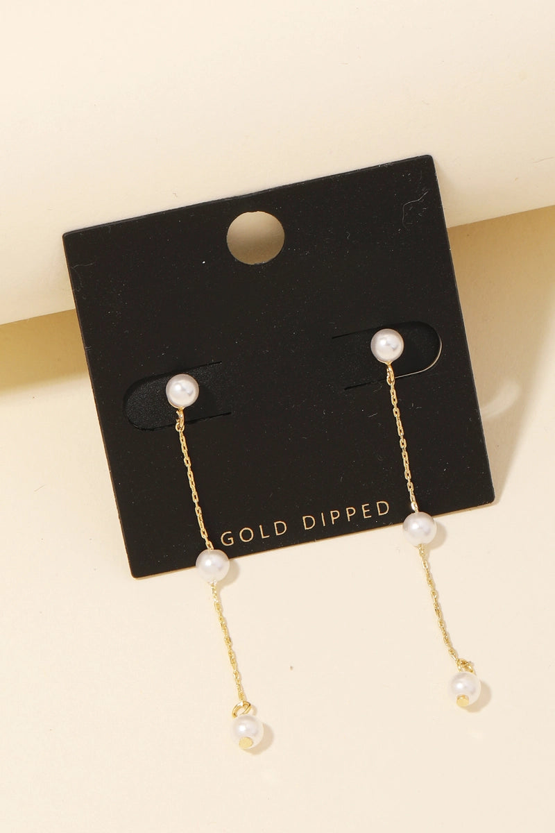 Pearl Chain Gold Plated Earrings