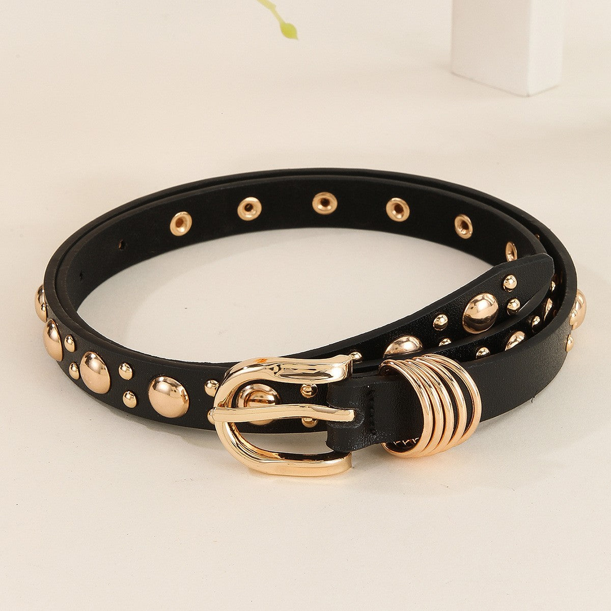 Golden Arrow Studded Western Belt - Black