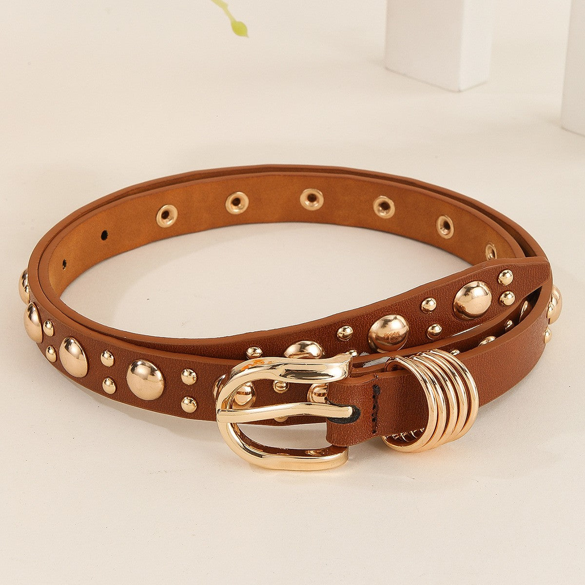 Golden Arrow Studded Western Belt - Brown