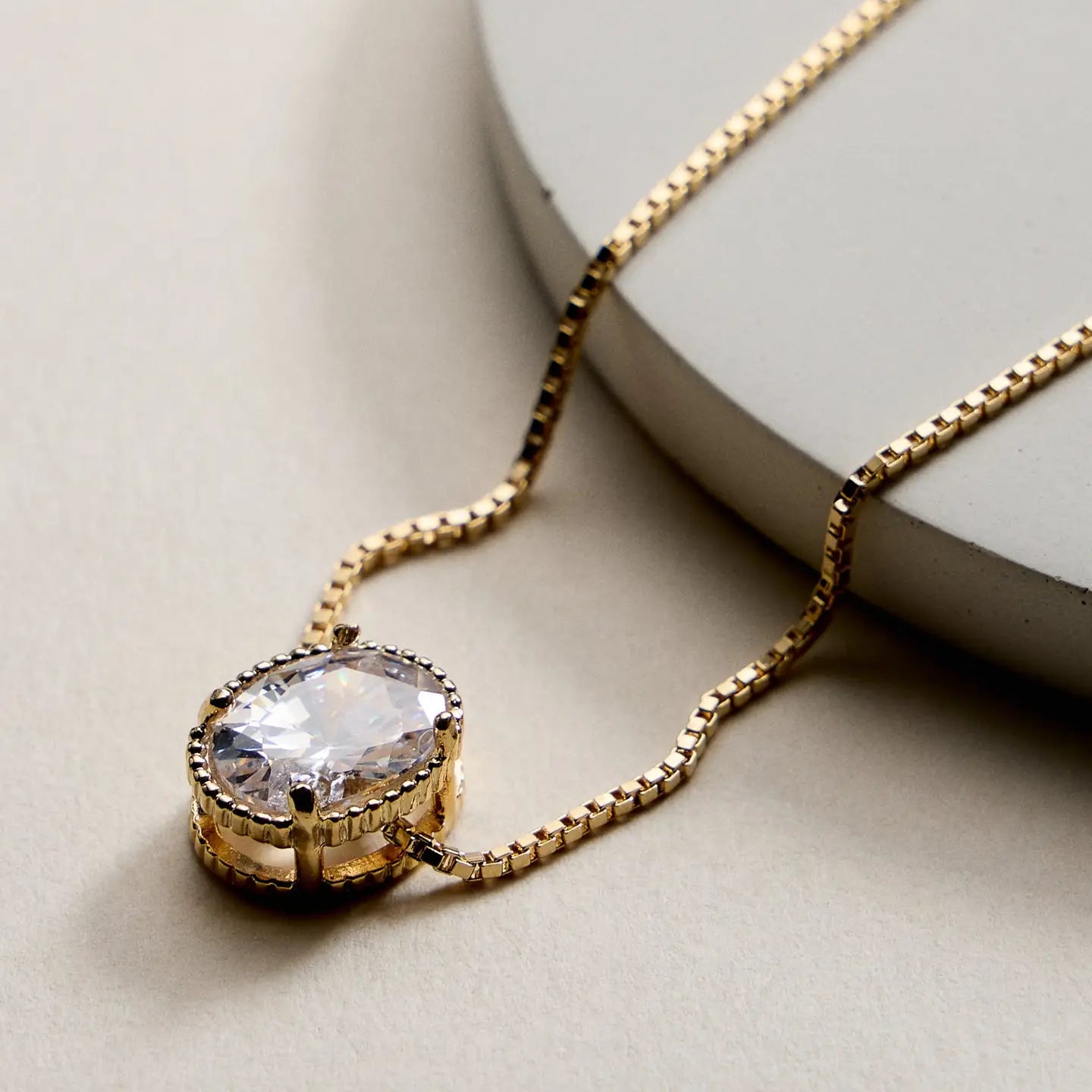 Gold-Filled Oval-Cut Cubic Zirconia Solitaire Necklace