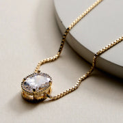 Gold-Filled Oval-Cut Cubic Zirconia Solitaire Necklace