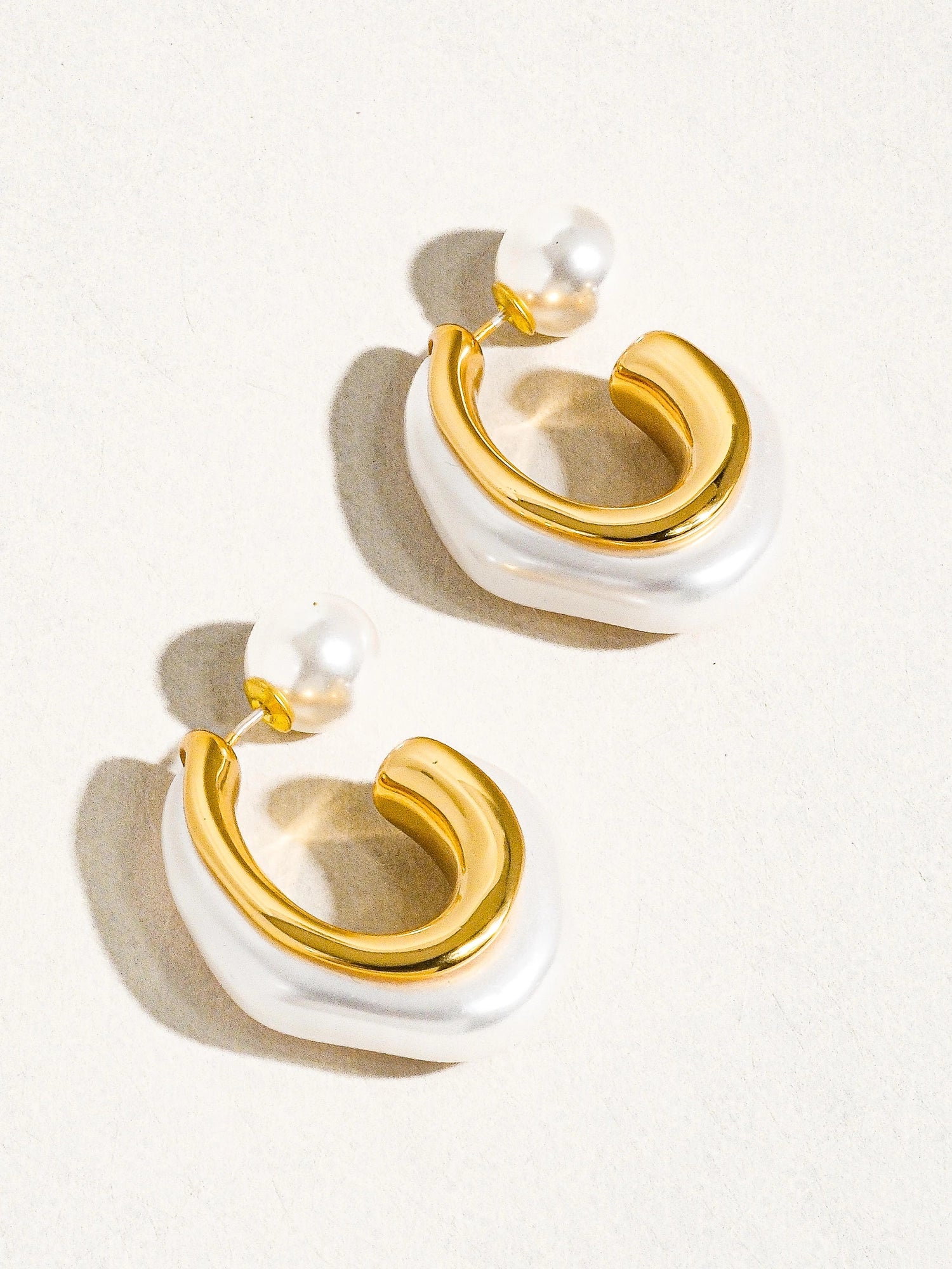 18K Gold Plated Classic Pearl C Hoop Earrings