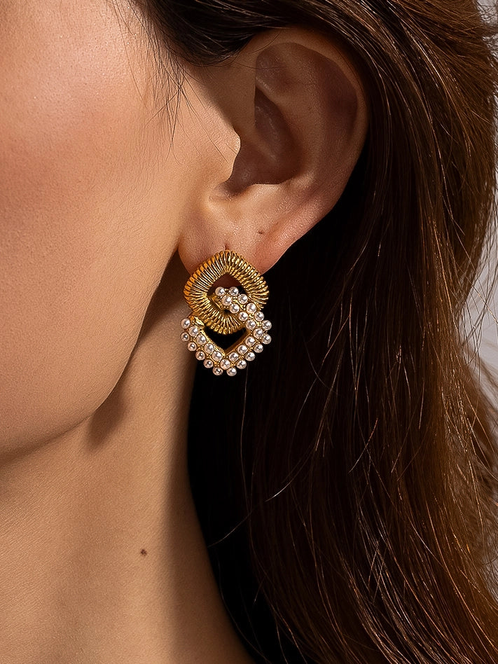 18K Gold Plated Non-Tarnish Pearl Chain Earrings