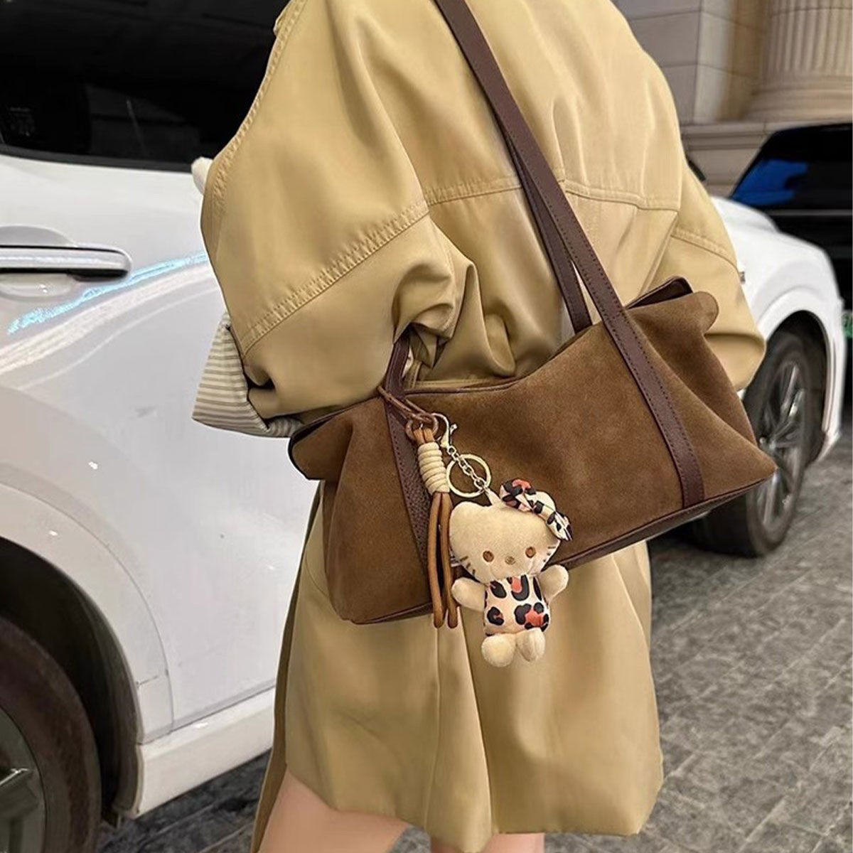 Sierra Suede & Cowhide Elongated Shoulder Bag
