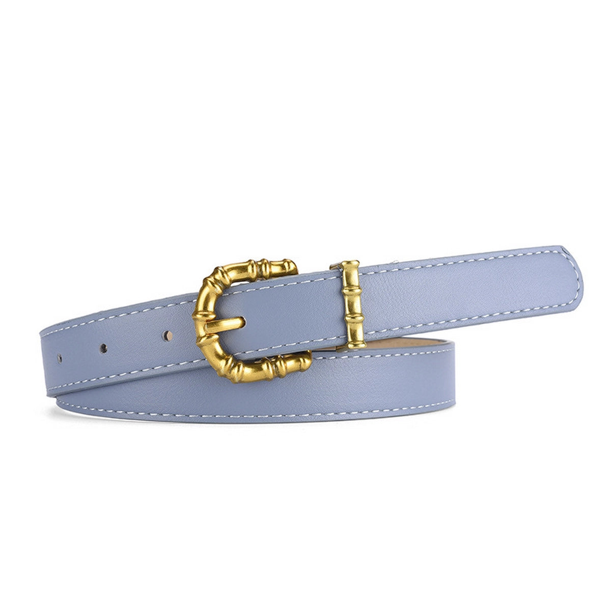 Vintage Luxe Gold Buckle Belt - Sky Blue
