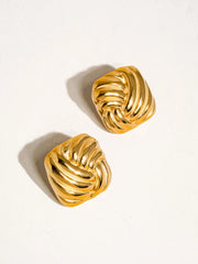Serene Wavy 18k Gold Plated Square Studs