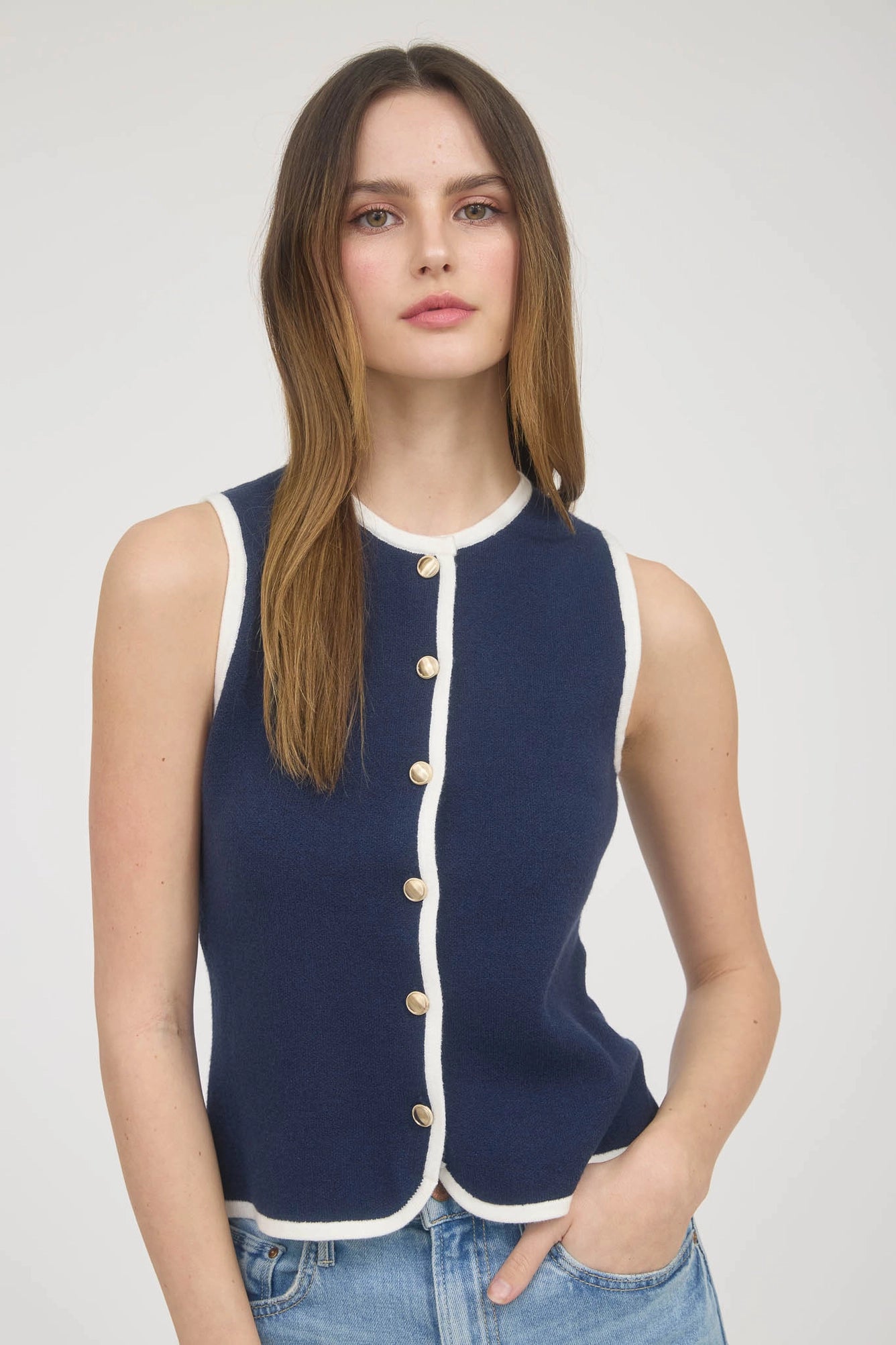 Emberleigh Gold Button Sweater Vest