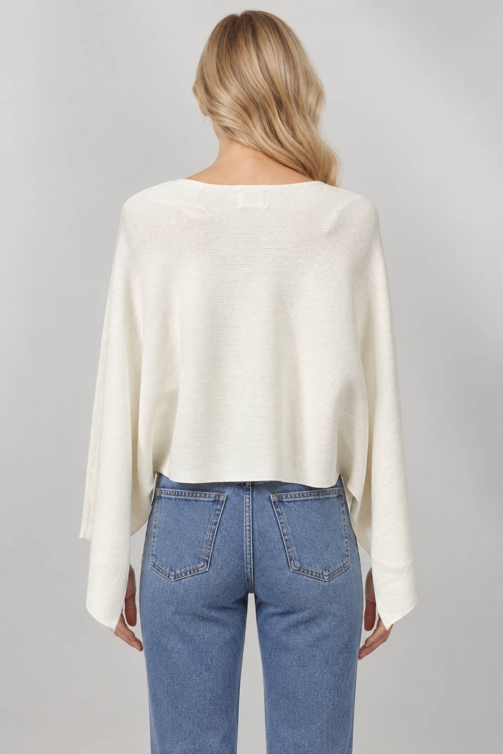 Cream Dolman-Sleeve Poncho Sweater