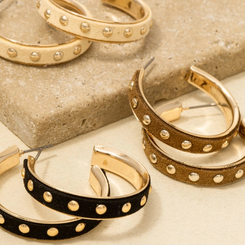 Studded Faux Suede Hoop Earrings