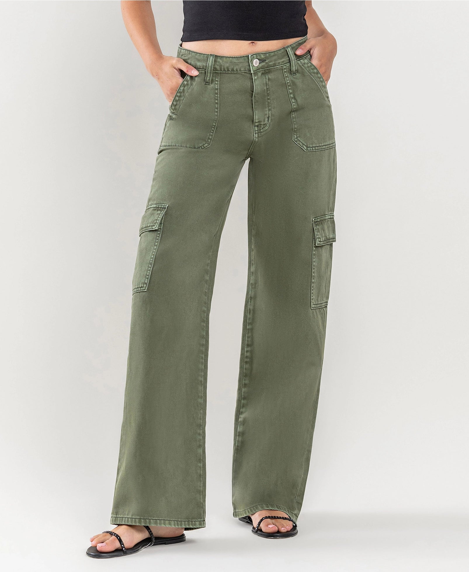 The Harper Utility Cargo Jeans – Dark Army Green