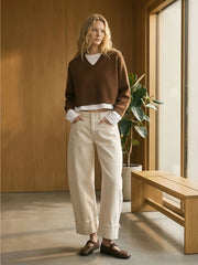 Écru Cuffed Barrel Jeans