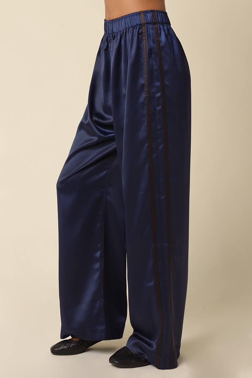 The After Hours Satin Pants-Navy