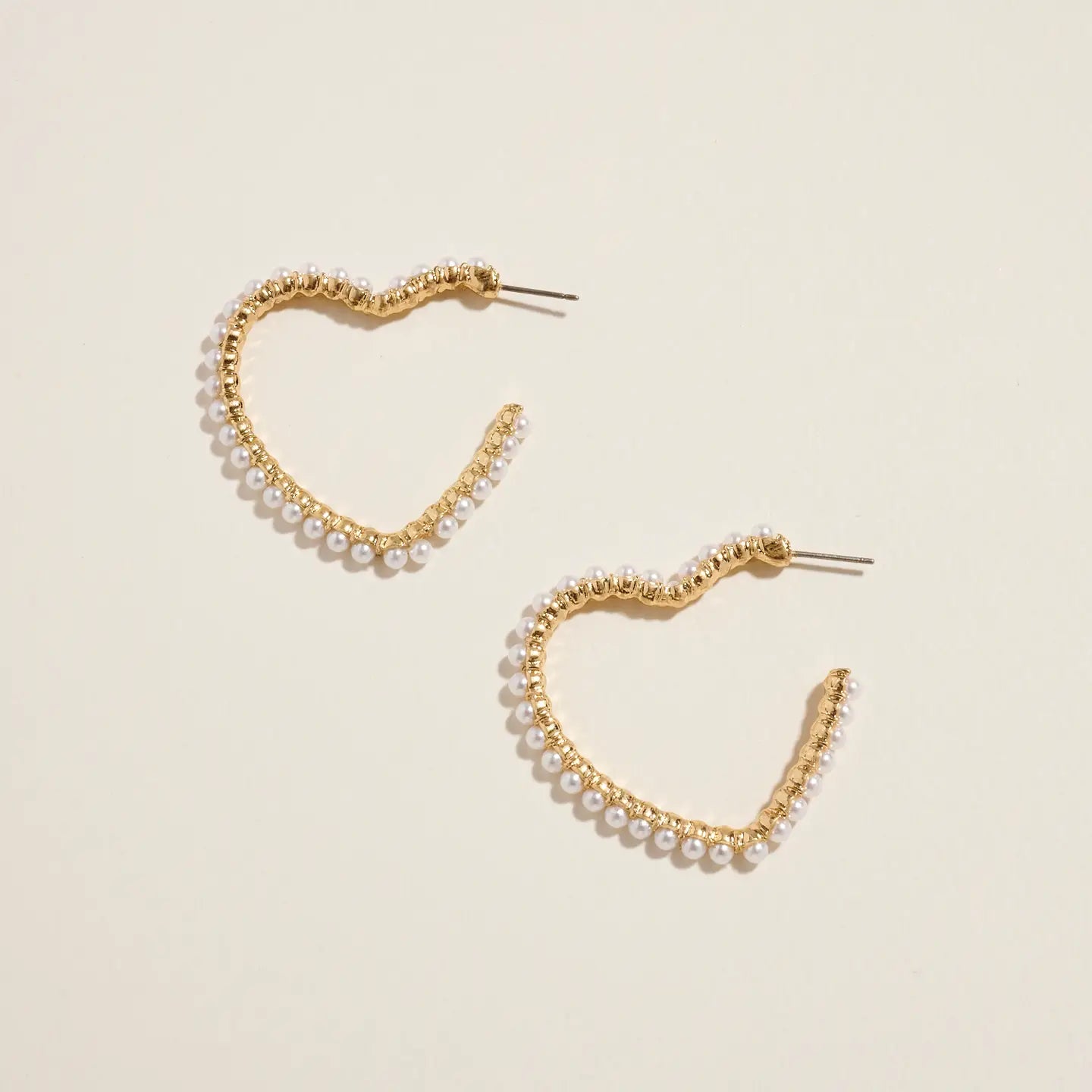 Beaded Pearl Heart Hoops