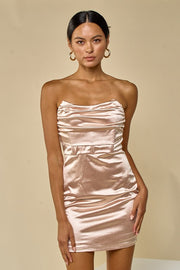 SATIN CHAMPAGNE MINI DRESS