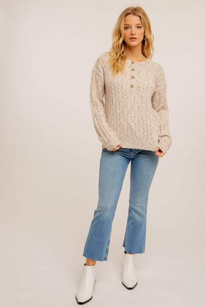 SPECKLED HENLEY SWEATER
