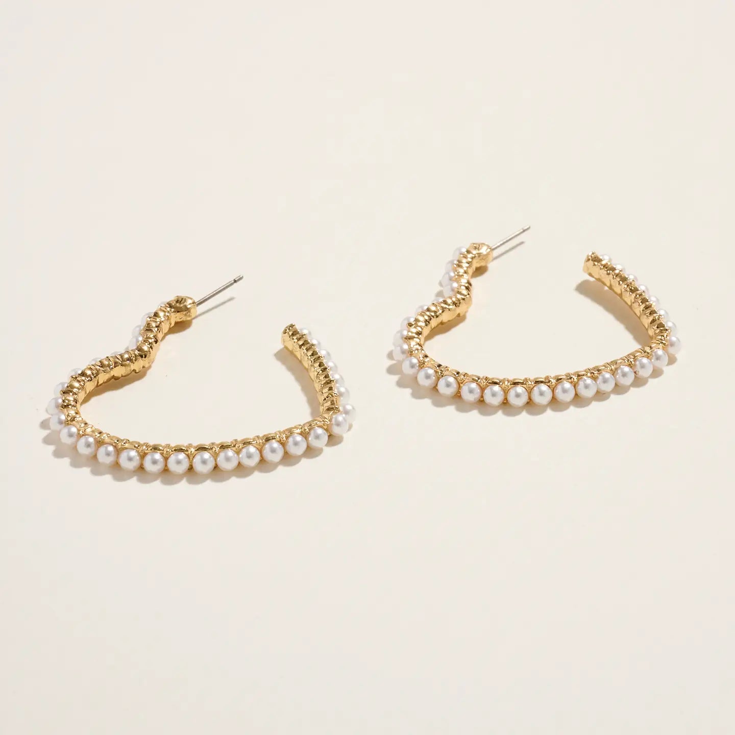 Beaded Pearl Heart Hoops