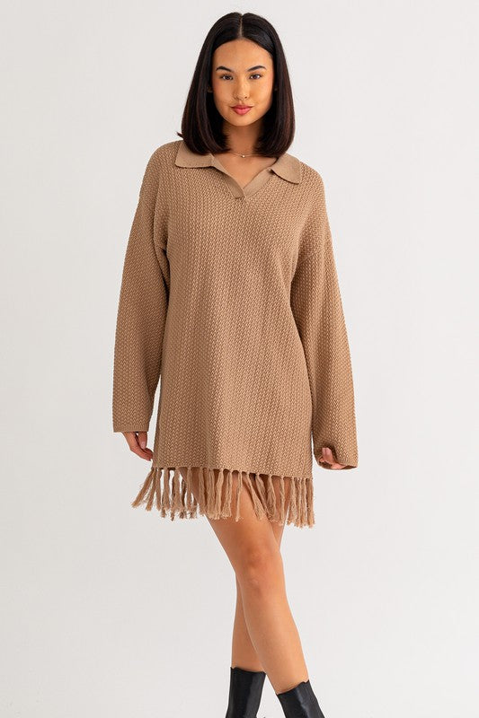 MOCHA FRINGE DRESS