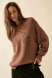 Ember Embroidered Tiger Exposed-Seam Sweater