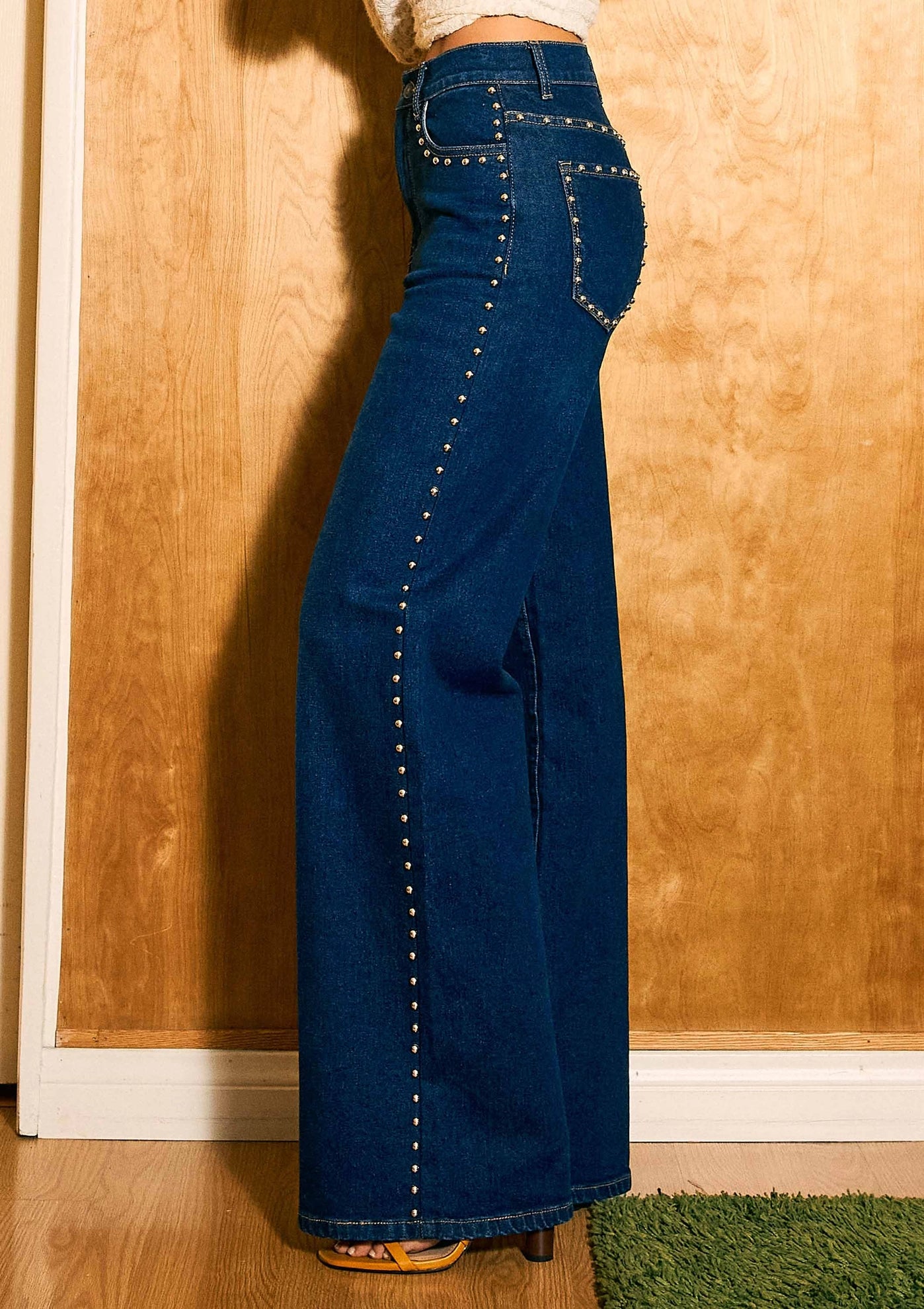 Stella Studded High-Rise Wide Leg Jeans