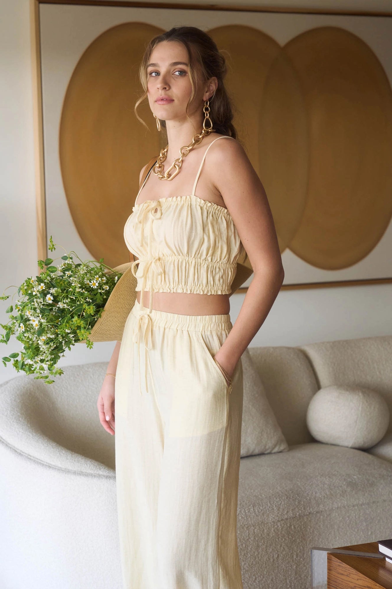Linen Ruffle Cami in Butter Yellow