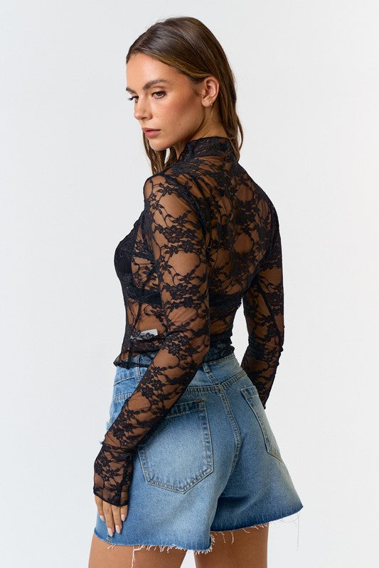 ★関税/送料込★MSCHF★SHEER MESH TOP BBX Lephsnt Women Sheer Mesh Top See Through Mock Neck Rave