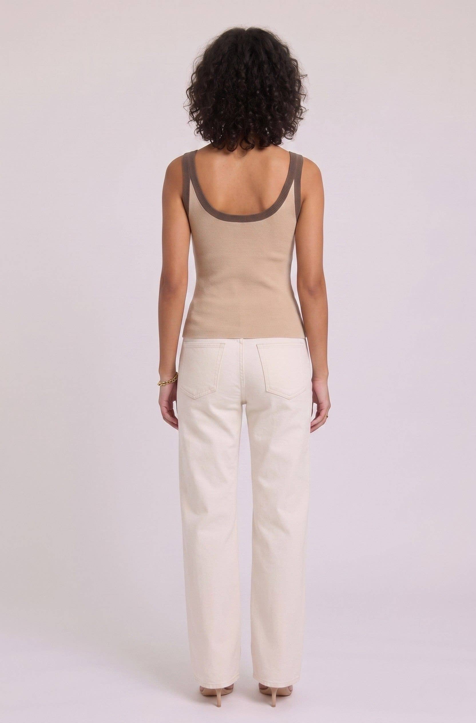 Remi Contrast Sweater Tank - Beige