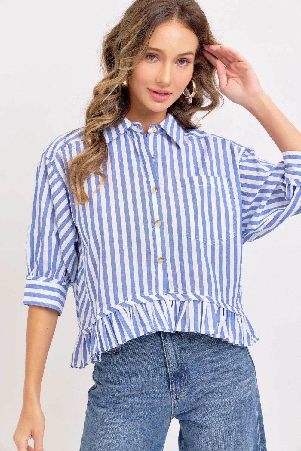 Ruffle Me Right Striped Button-Down Shirt