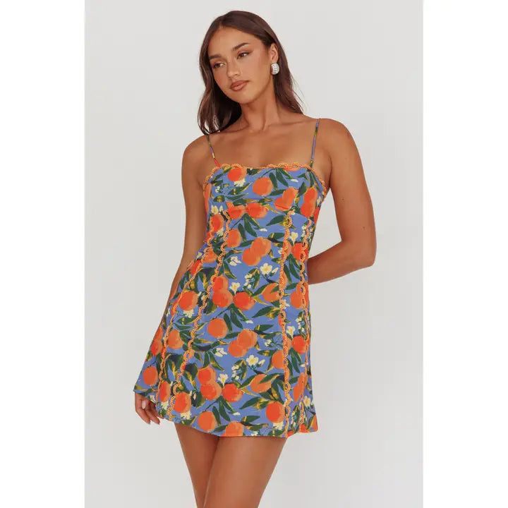 Citrus Blossom Spaghetti Strap Mini Dress