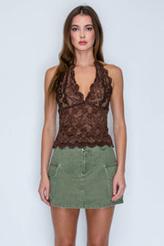Monroe Chocolate Lace Halter Top