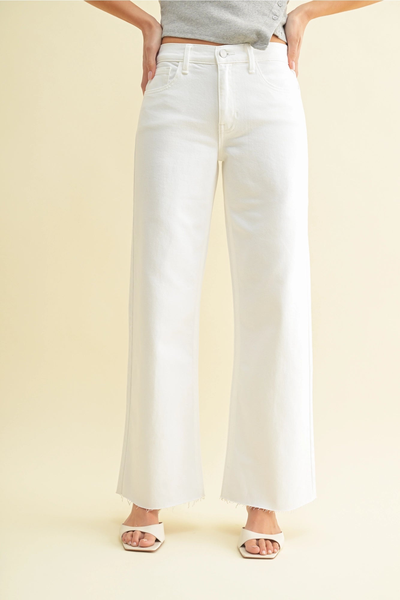 Full-Length Raw Hem White Denim