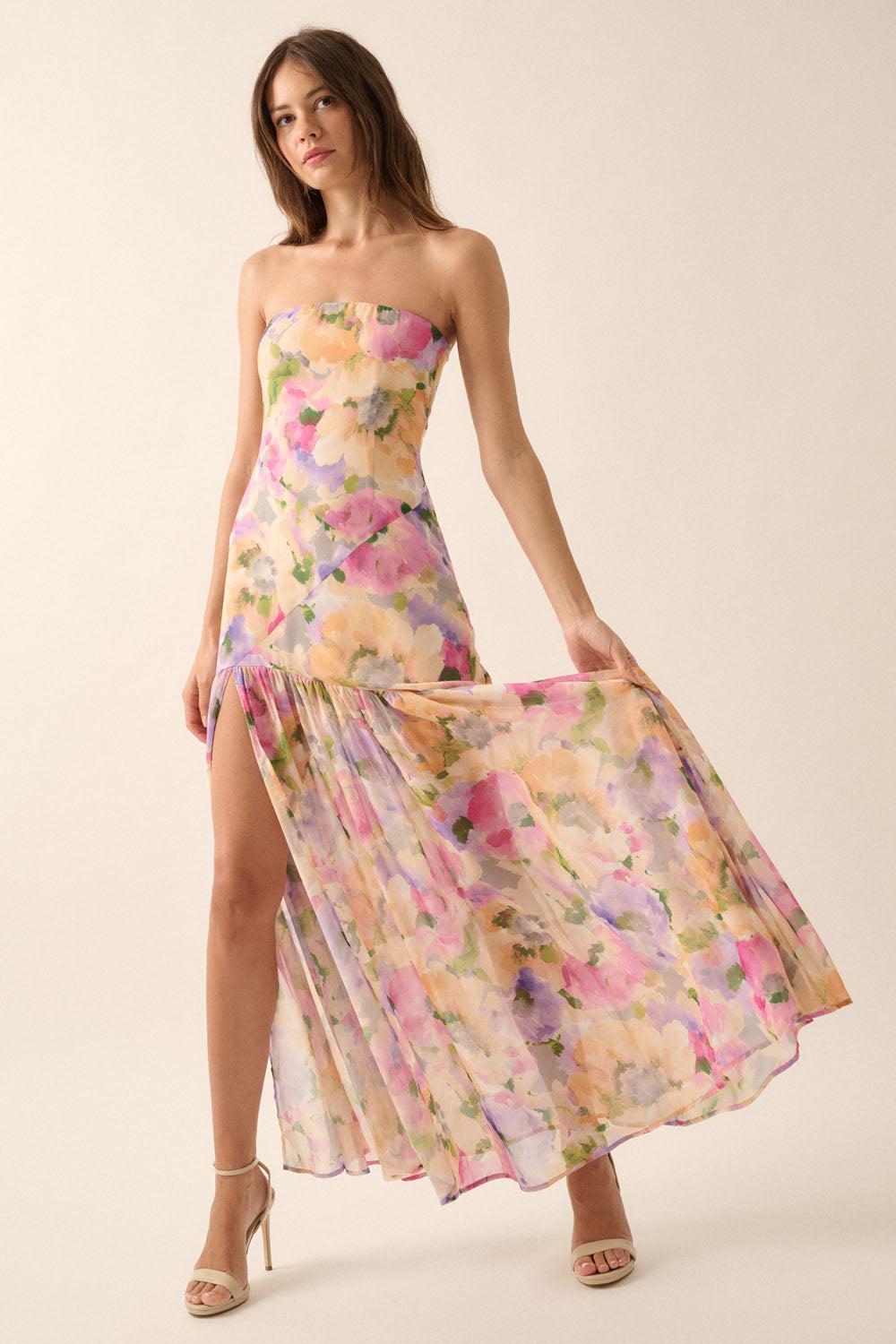 In Full Bloom Sheer Bottom Maxi Dress