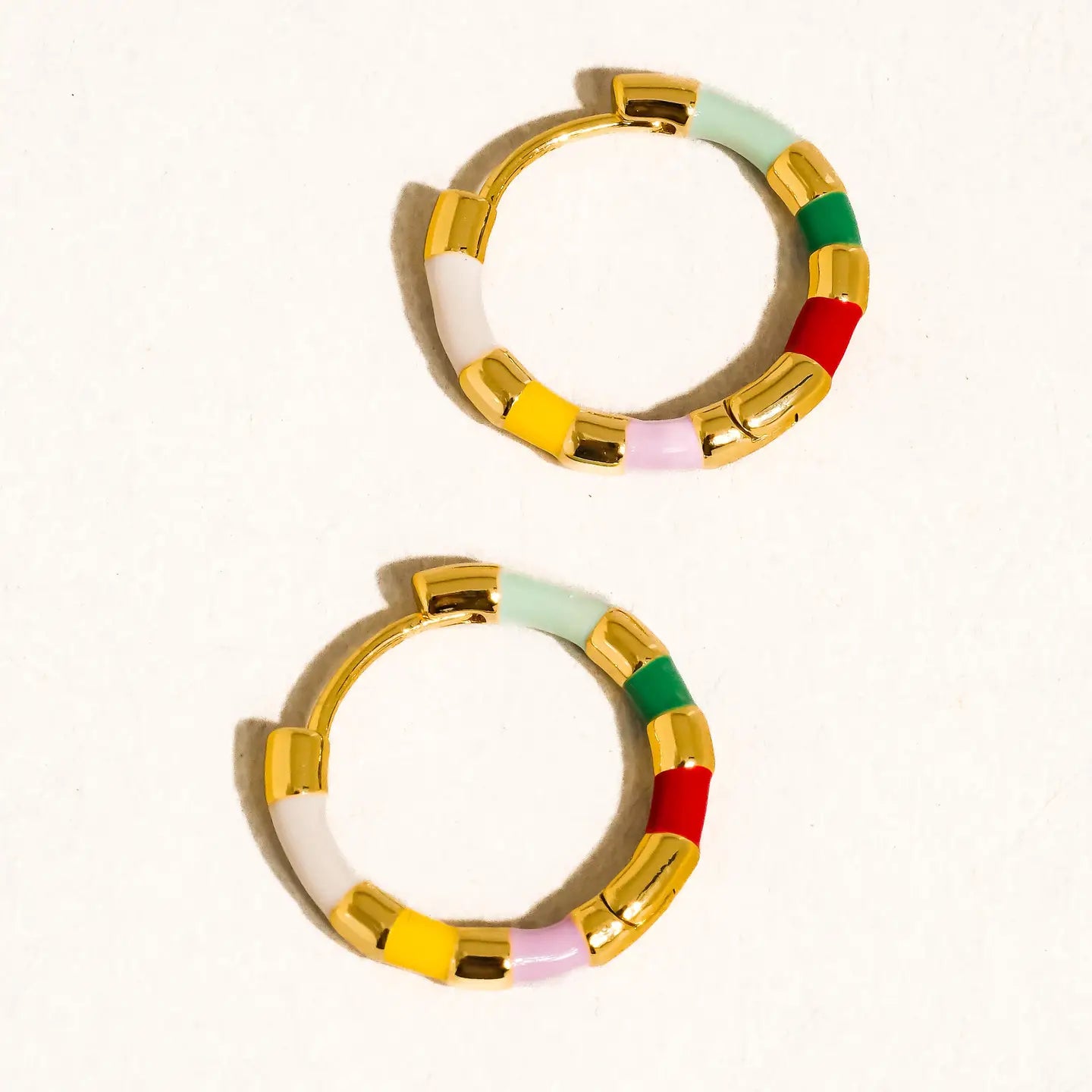 18K Gold Vintage Enamel Hoop Earrings — Gold & Multicolor