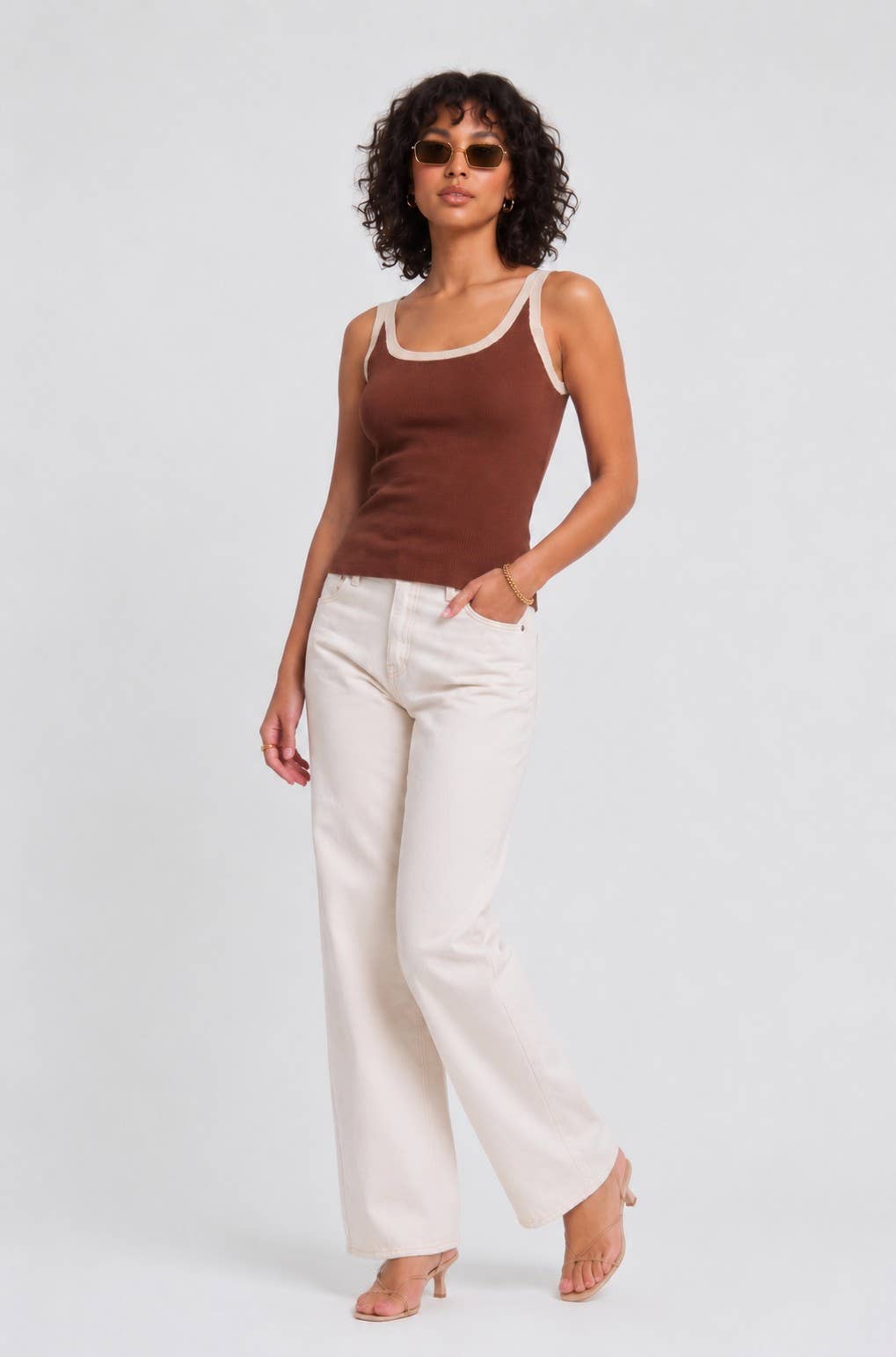 Remi Contrast Sweater Tank - Rust