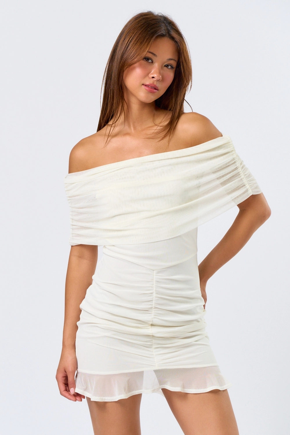 white mesh off the shoulder dress Bridal Gown With Sequin Mesh, White Lace Off-shoulder Dress, Wedding Dress, Bride Gown, Wedding Attire, Bridal Fashion
