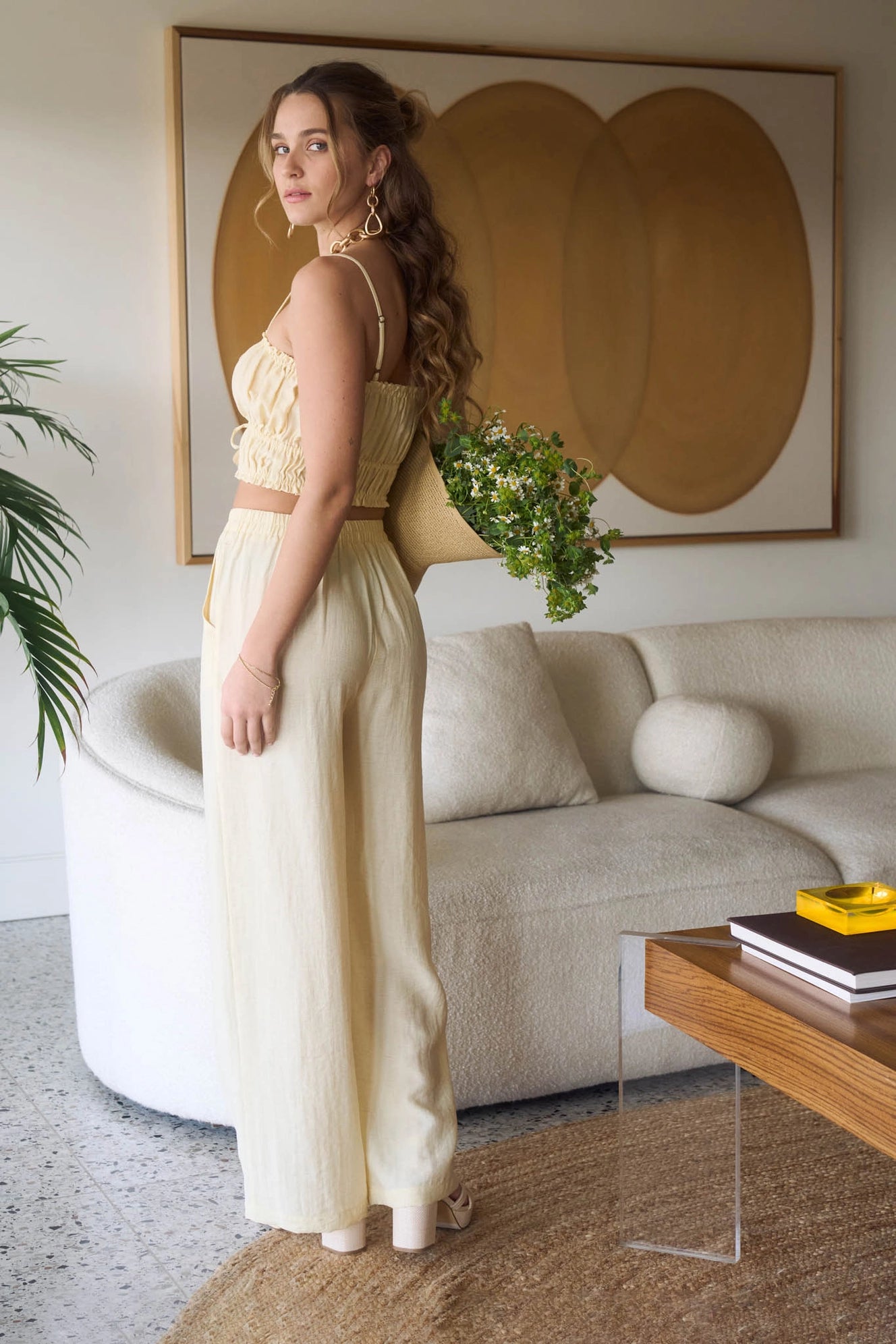 Linen Ruffle Cami in Butter Yellow