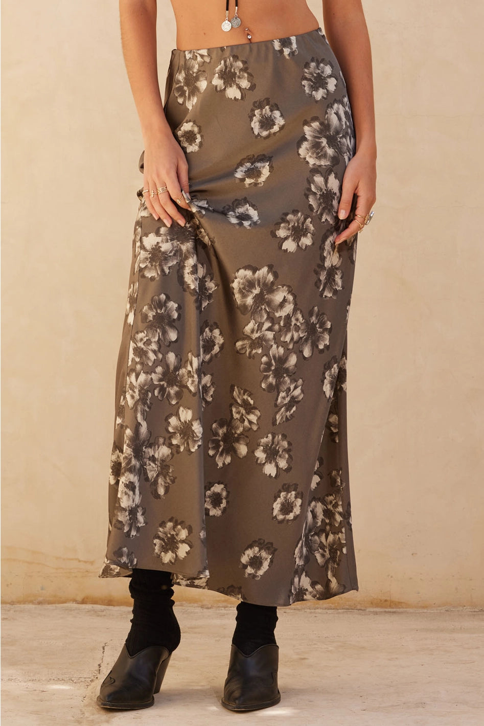 Autumn Bloom Satin Skirt