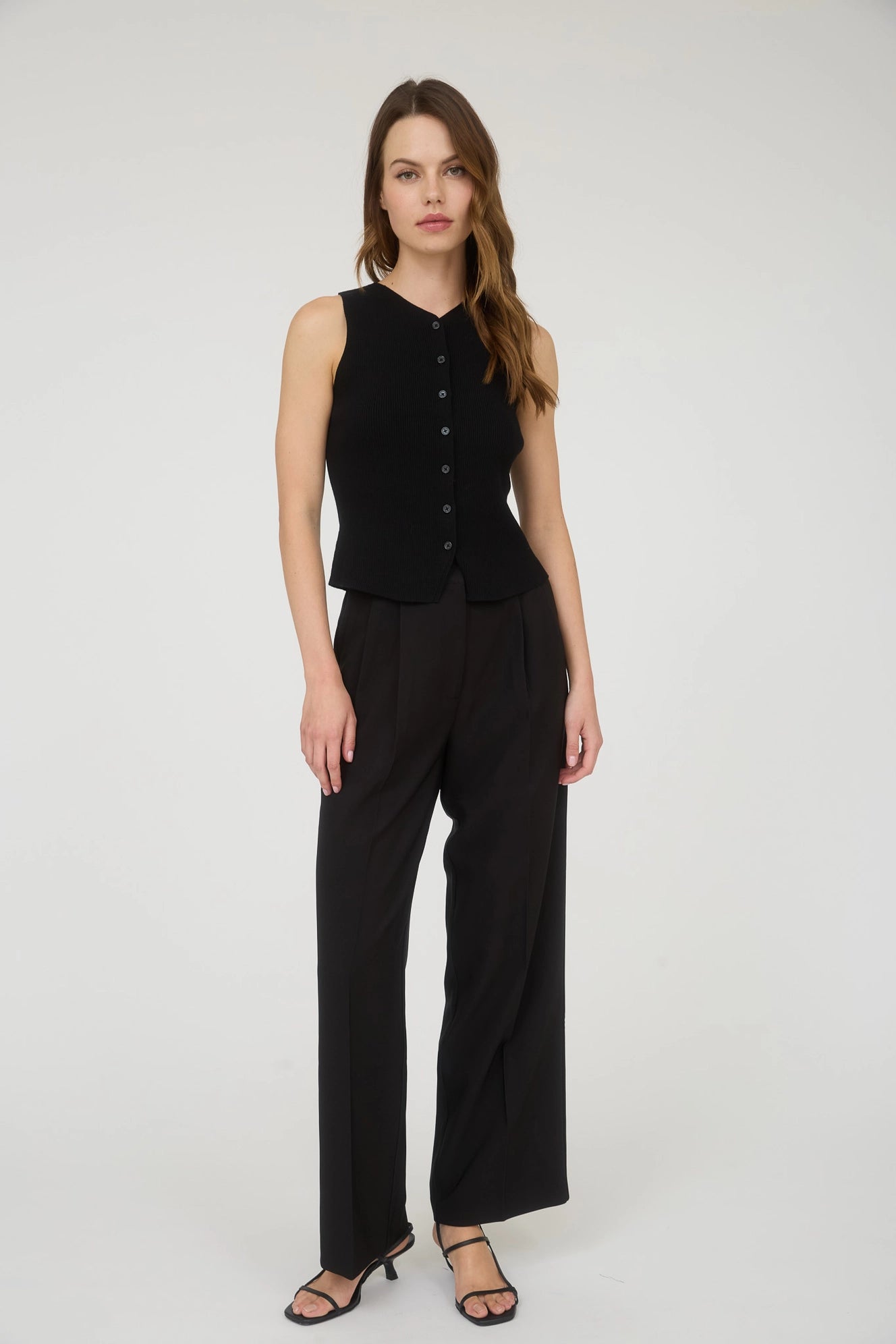 The City Knit – Split Front Vest Cardigan (Black)